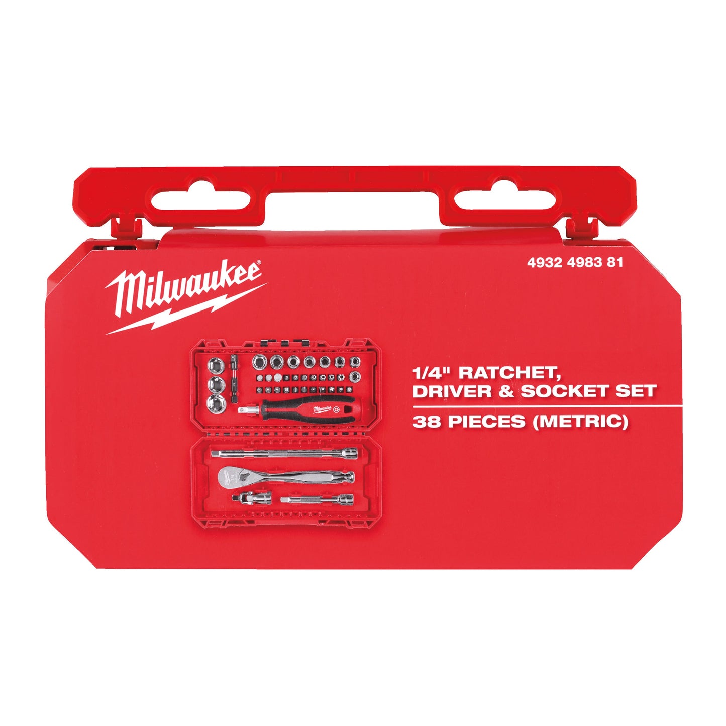 Milwaukee Coffret de douilles et cliquet 1/4" FOUR FLAT (38 pièces) en boîte compatible PACKOUT