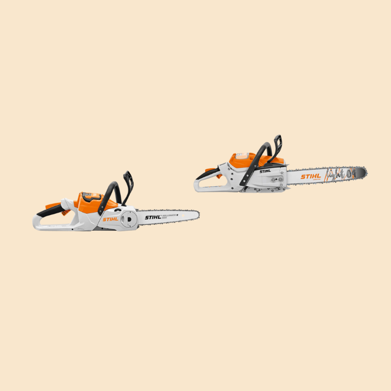 tronçonneuse sans fil STIHL en action dans un jardin résidentiel