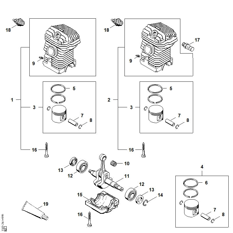 STIHL 11230201207 - Cylinder with piston Ø 42.5 mm
