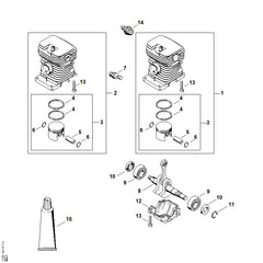 STIHL 11300201208 - Cylinder with piston Ø 38 mm