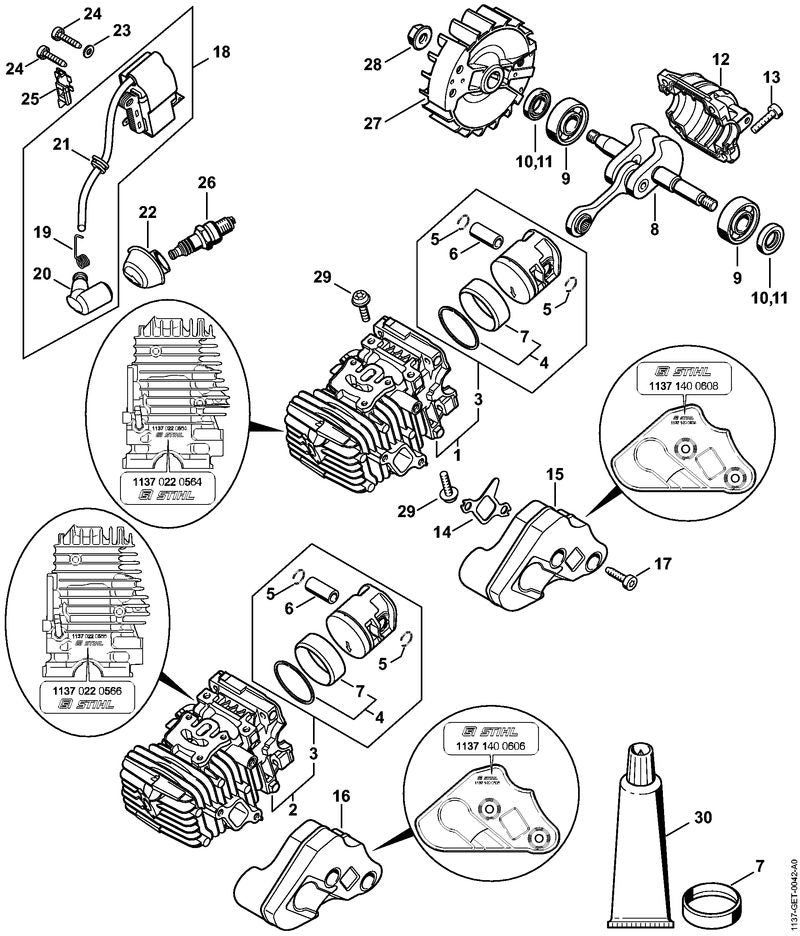 STIHL 11370201208 - Cylinder with piston Ø 37 mm