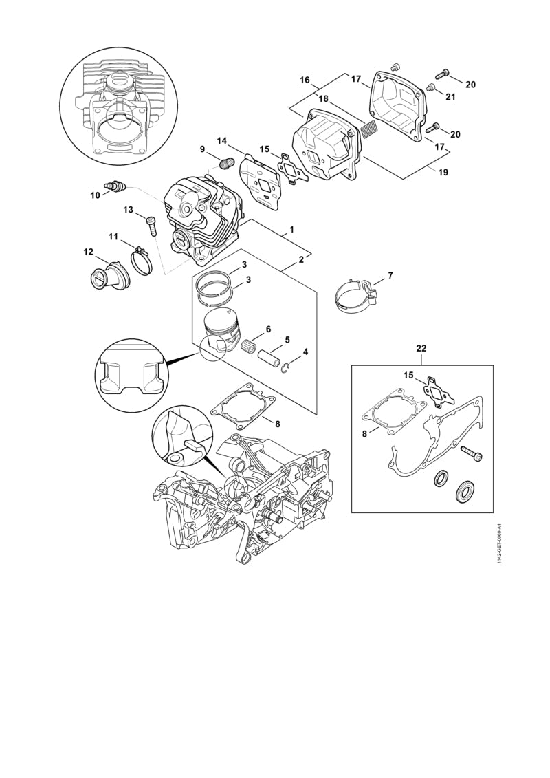 STIHL 11420201201 - Cylinder with piston Ø 52 mm