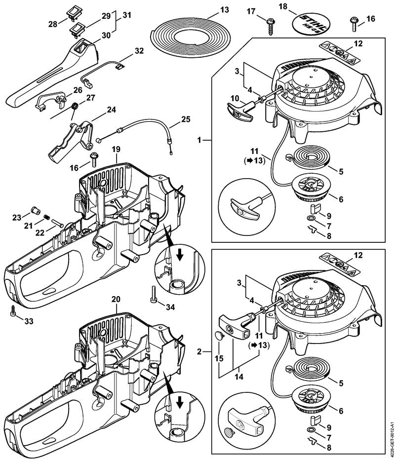 STIHL 42280802100 - Fan housing with rewind starter