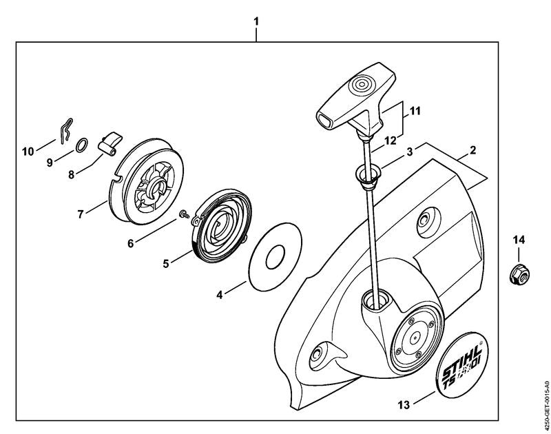 STIHL 42501900301 - Starter cover with rewind starter