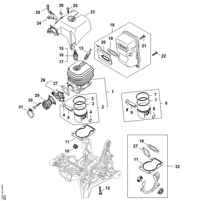 STIHL 42500201201 - Cylinder with piston Ø 52 mm