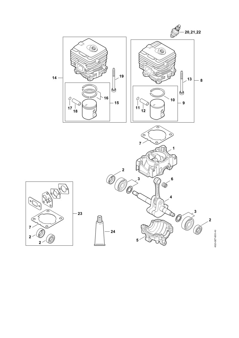 STIHL 42410201202 - Cylinder with piston Ø 34 mm