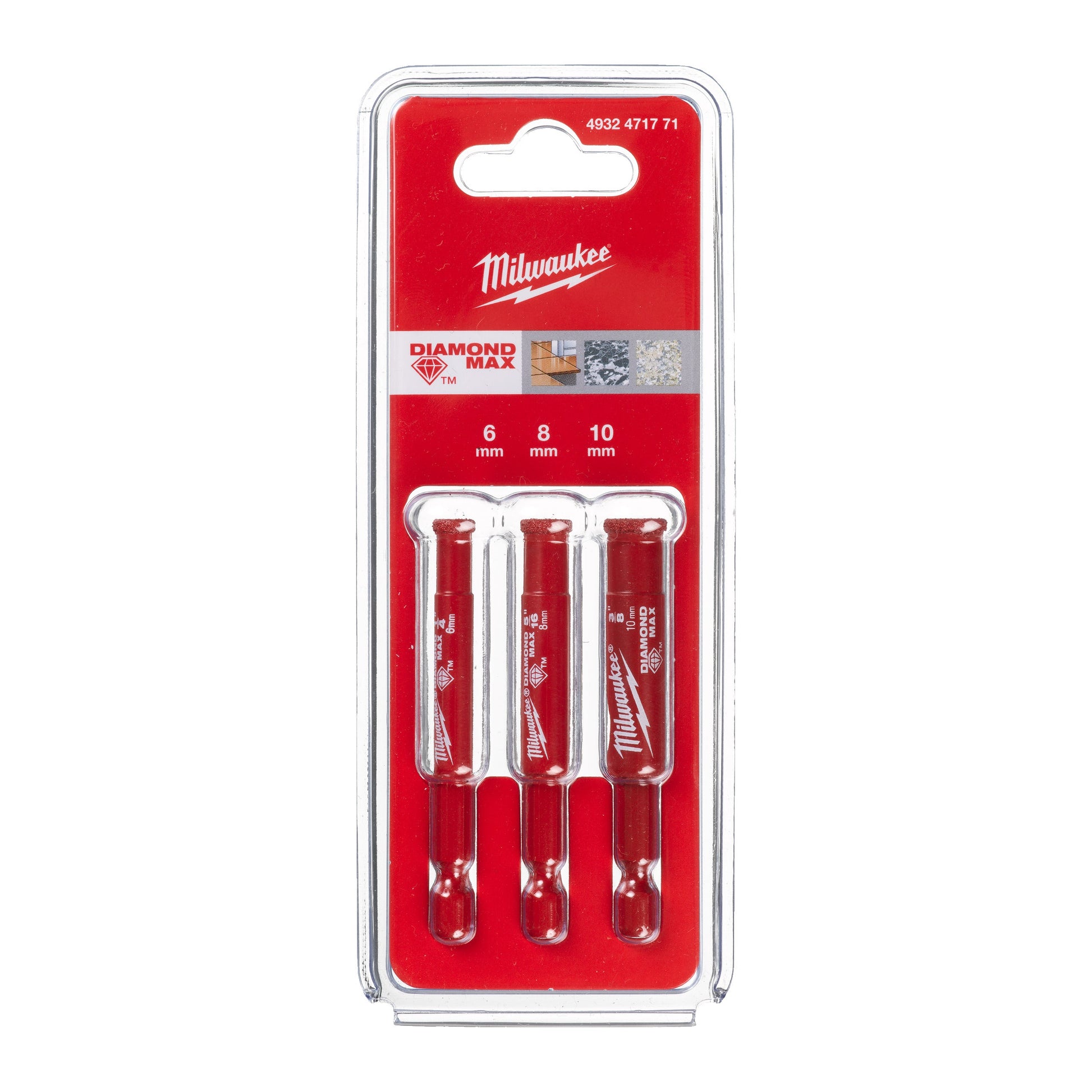 Milwaukee DIAMOND MAX Coffret de forets diamant - 6, 8, 10 mm - 3 pièces