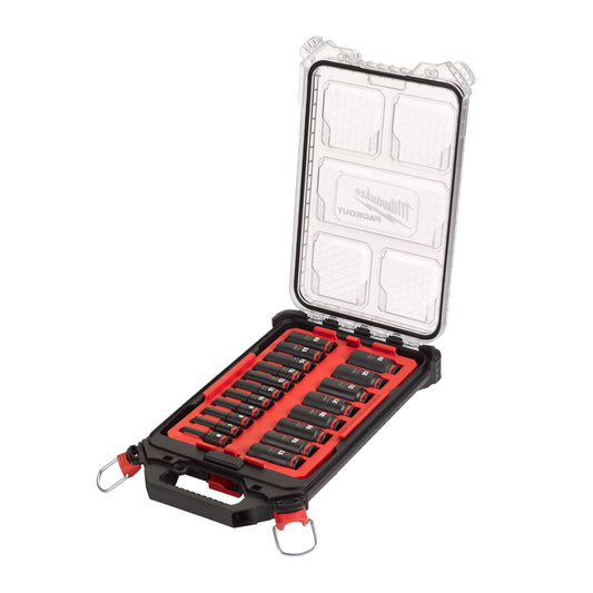 Milwaukee ⅜˝ SHOCKWAVE coffret de douilles à chocs (19 pièces) - PACKOUT Slim Organizer