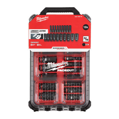 Milwaukee ⅜˝ SHOCKWAVE coffret de douilles à chocs (19 pièces) - PACKOUT Slim Organizer