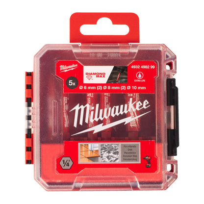 Milwaukee DIAMOND MAX Coffret de forets diamantés - 6, 8, 10 mm - 5 pièces