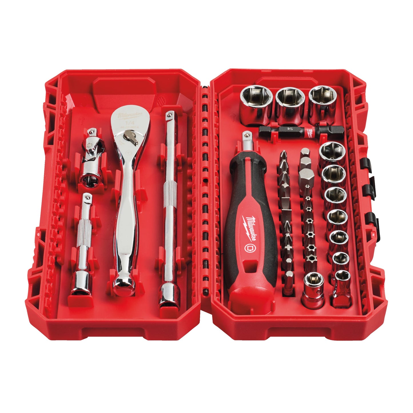 Milwaukee Coffret de douilles et cliquet 1/4" FOUR FLAT (38 pièces) en boîte compatible PACKOUT
