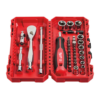 Milwaukee Coffret de douilles et cliquet 1/4" FOUR FLAT (38 pièces) en boîte compatible PACKOUT