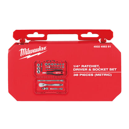 Milwaukee Coffret de douilles et cliquet 1/4" FOUR FLAT (38 pièces) en boîte compatible PACKOUT