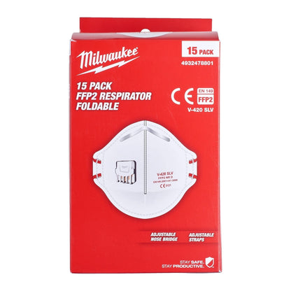 Milwaukee® Masques respiratoires FFP2 pliables avec valve d’expiration - 15 pièces