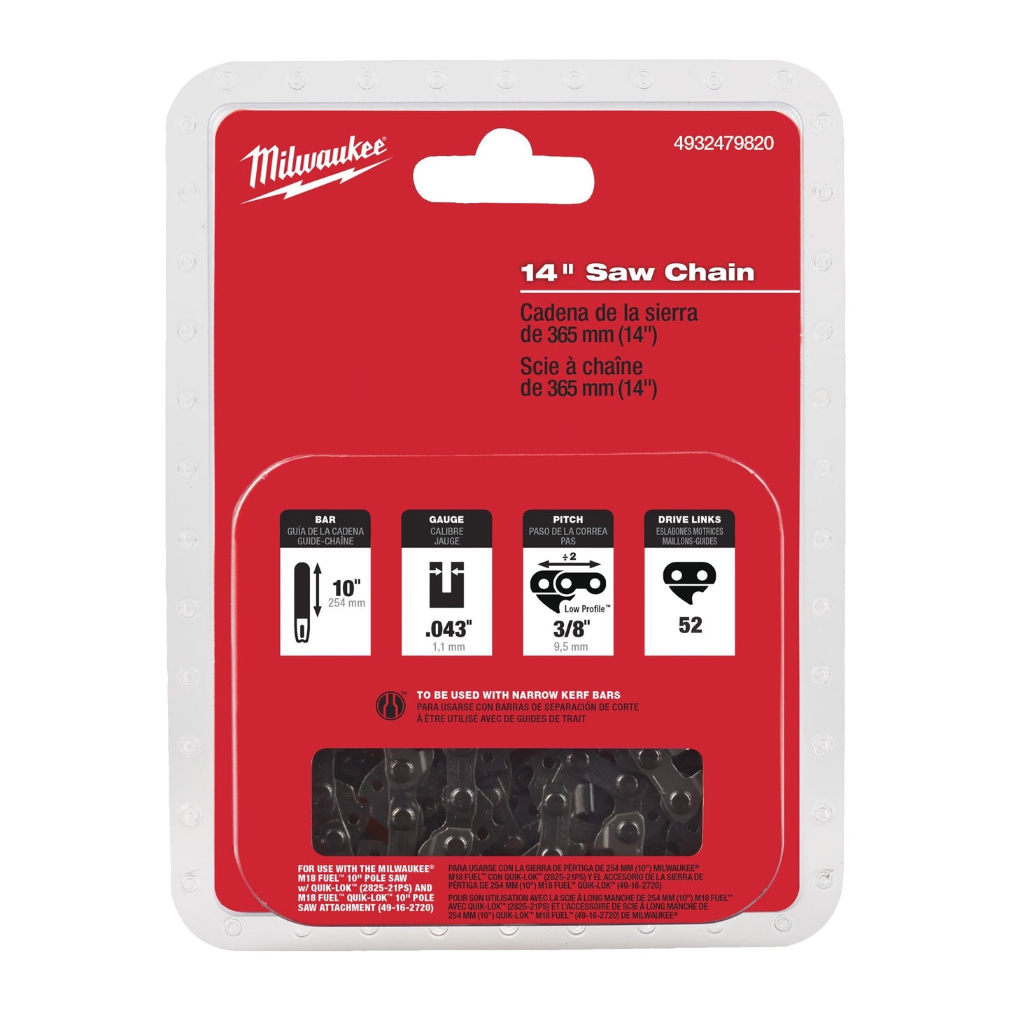 Milwaukee M18 FCHS35 Chaîne de tronçonneuse 3/8" - 35 cm