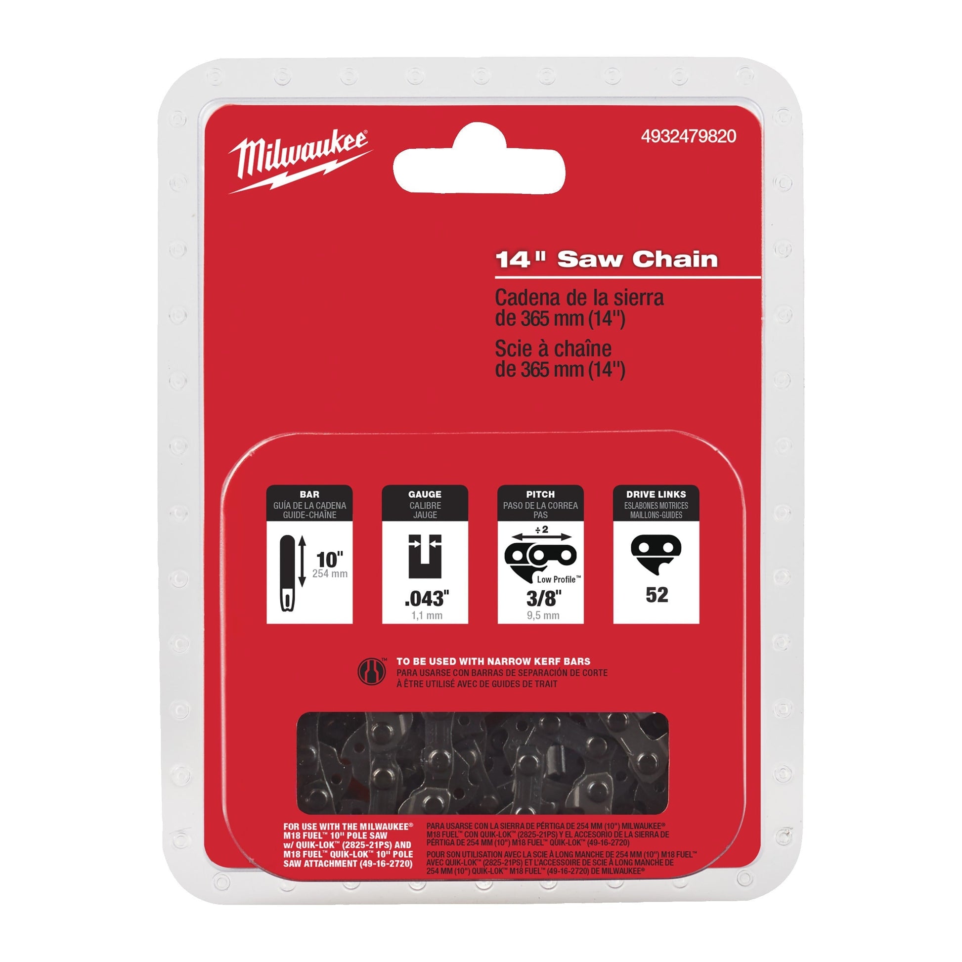 Milwaukee M18 FCHS35 Chaîne de tronçonneuse 3/8" - 35 cm