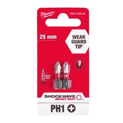 Embouts de vissage Milwaukee SHOCKWAVE™ IMPACT DUTY - Lot de 2 - PH2 x 25 mm