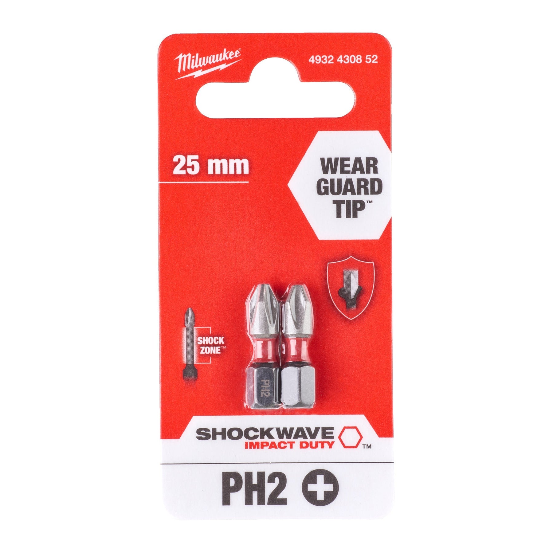 Embouts de vissage Milwaukee SHOCKWAVE™ IMPACT DUTY - Lot de 2 - PH2 x 25 mm