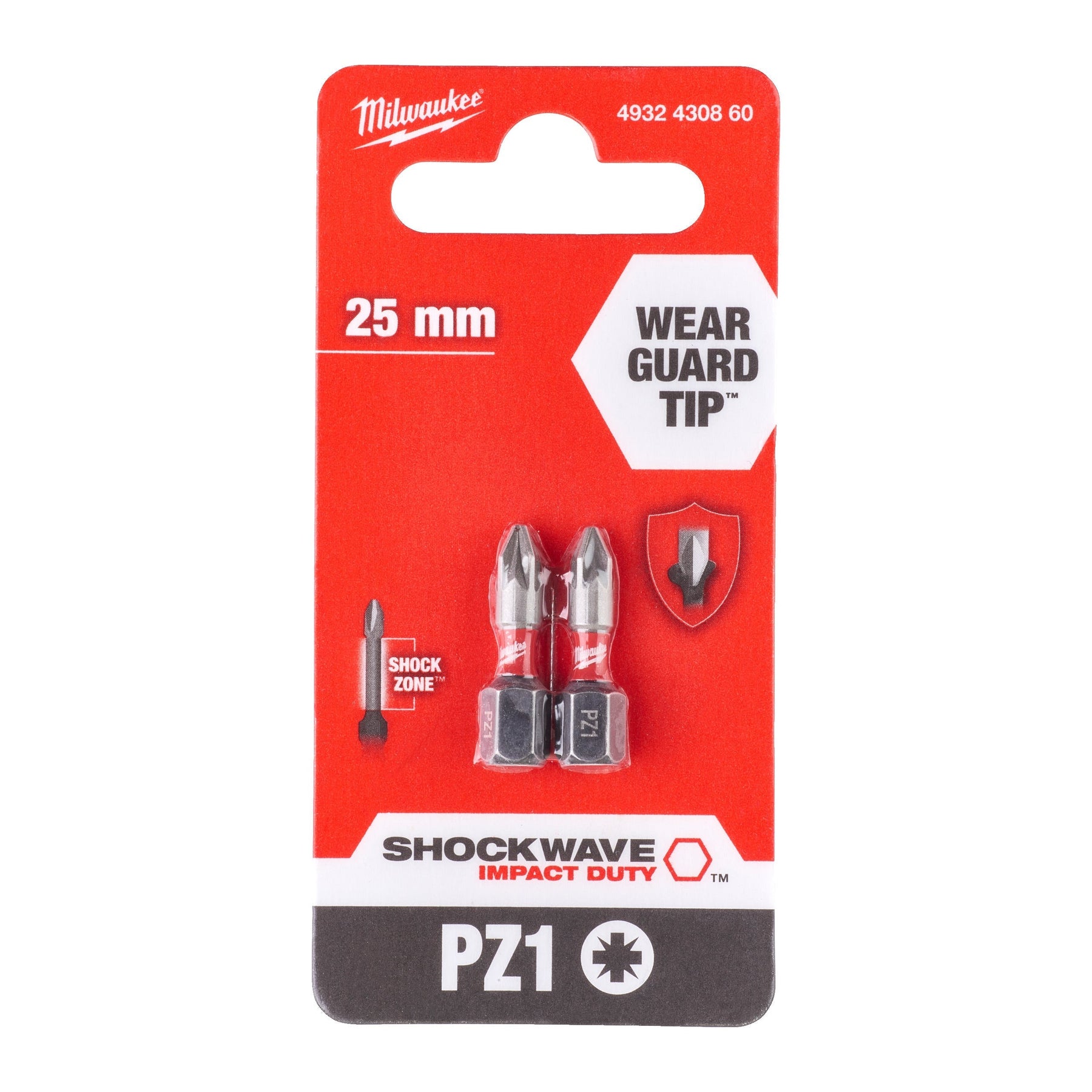 Milwaukee SHOCKWAVE™ IMPACT DUTY Embouts de vissage - Lot de 2 - PH1 x 25 mm