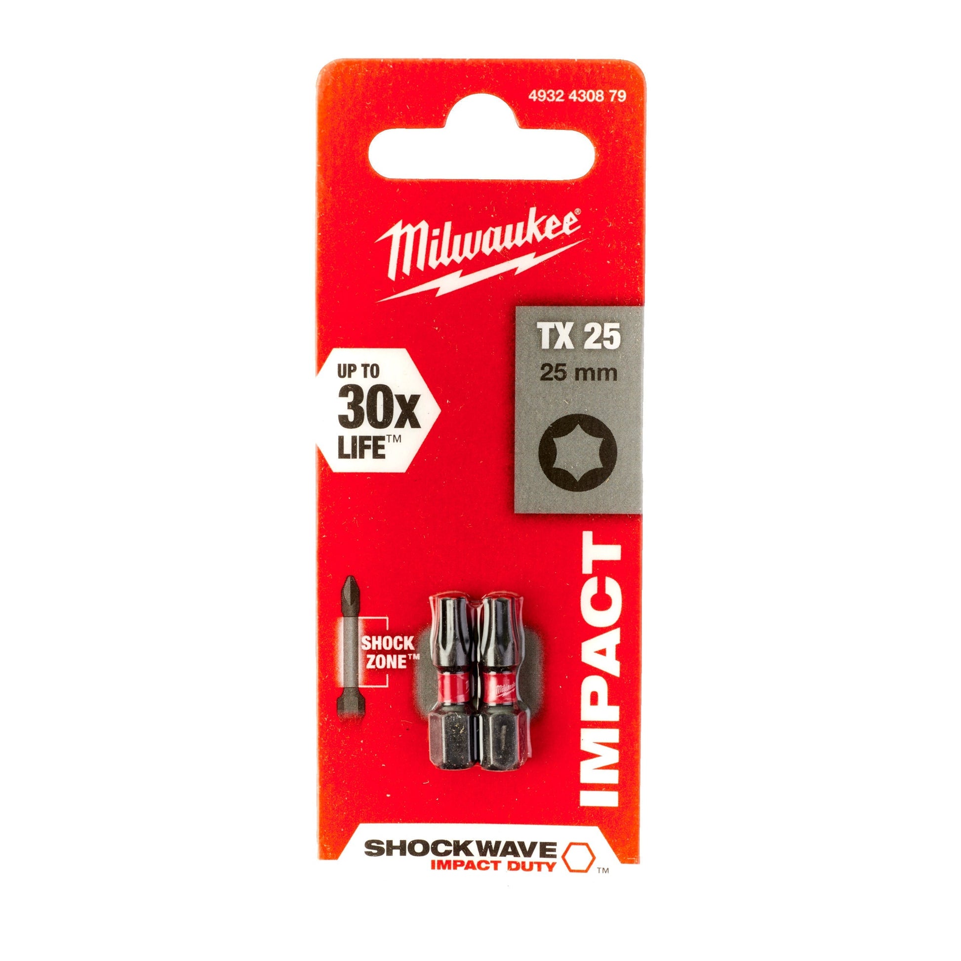 Milwaukee SHOCKWAVE™ IMPACT DUTY — Embouts de vissage — Lot de 2 — TX15 x 25 mm