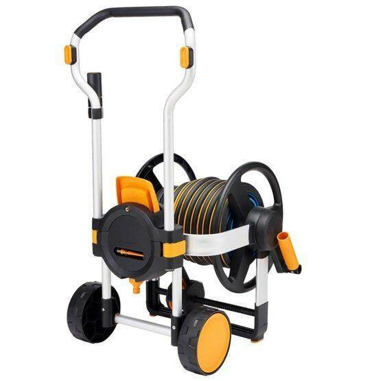 Fiskars Dévidoir de tuyau manuel XL sur roues, avec tuyau d’arrosage
