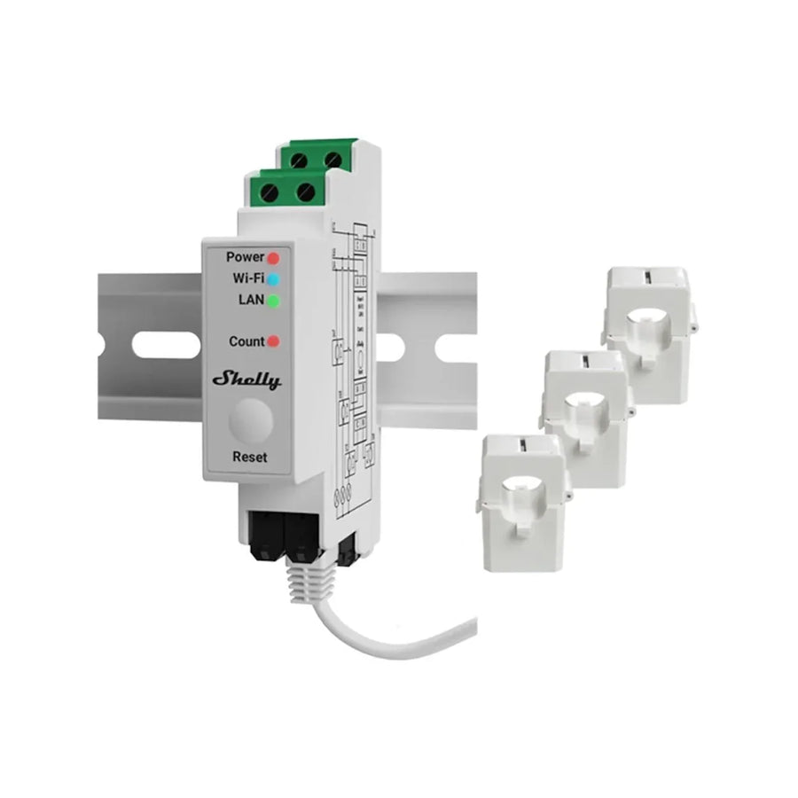 Shelly Pro 3EM Compteur d’énergie triphasé avec 3 pinces 120 A